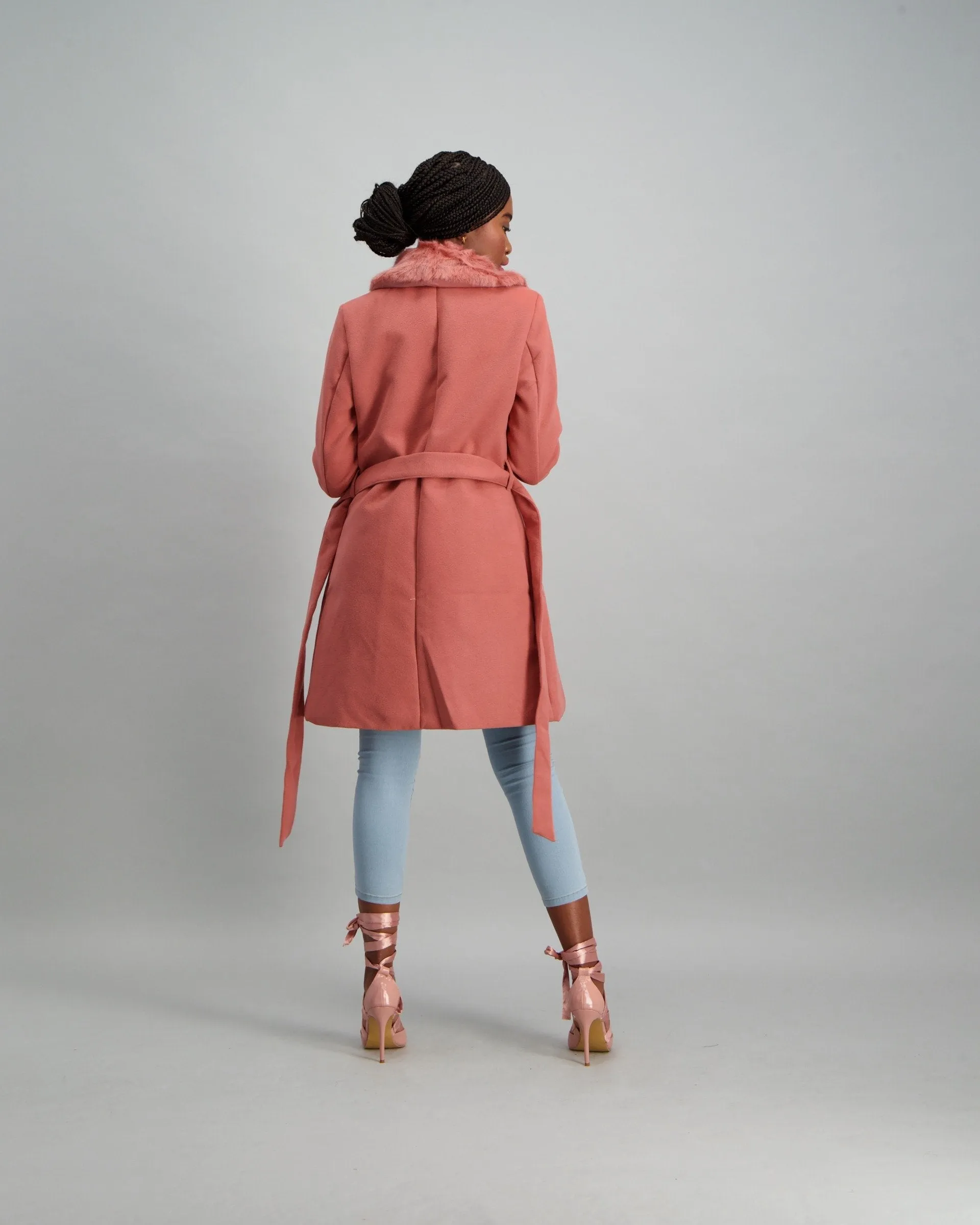 Ladies Fur Colour Melton Jacket - Blush