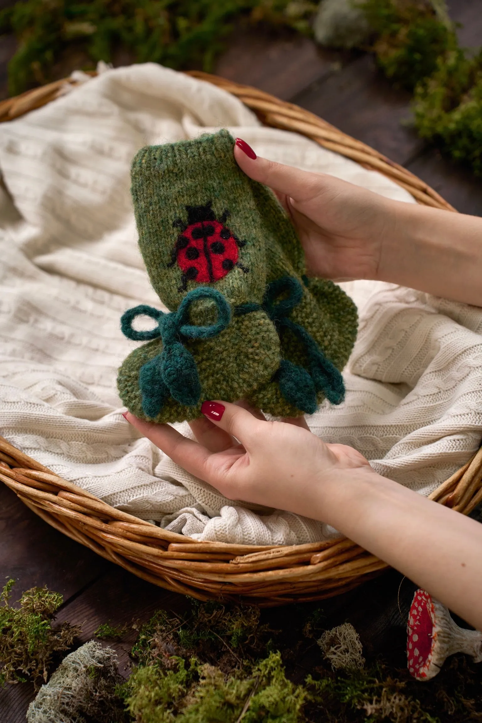 Ladybug Booties | Moss Green