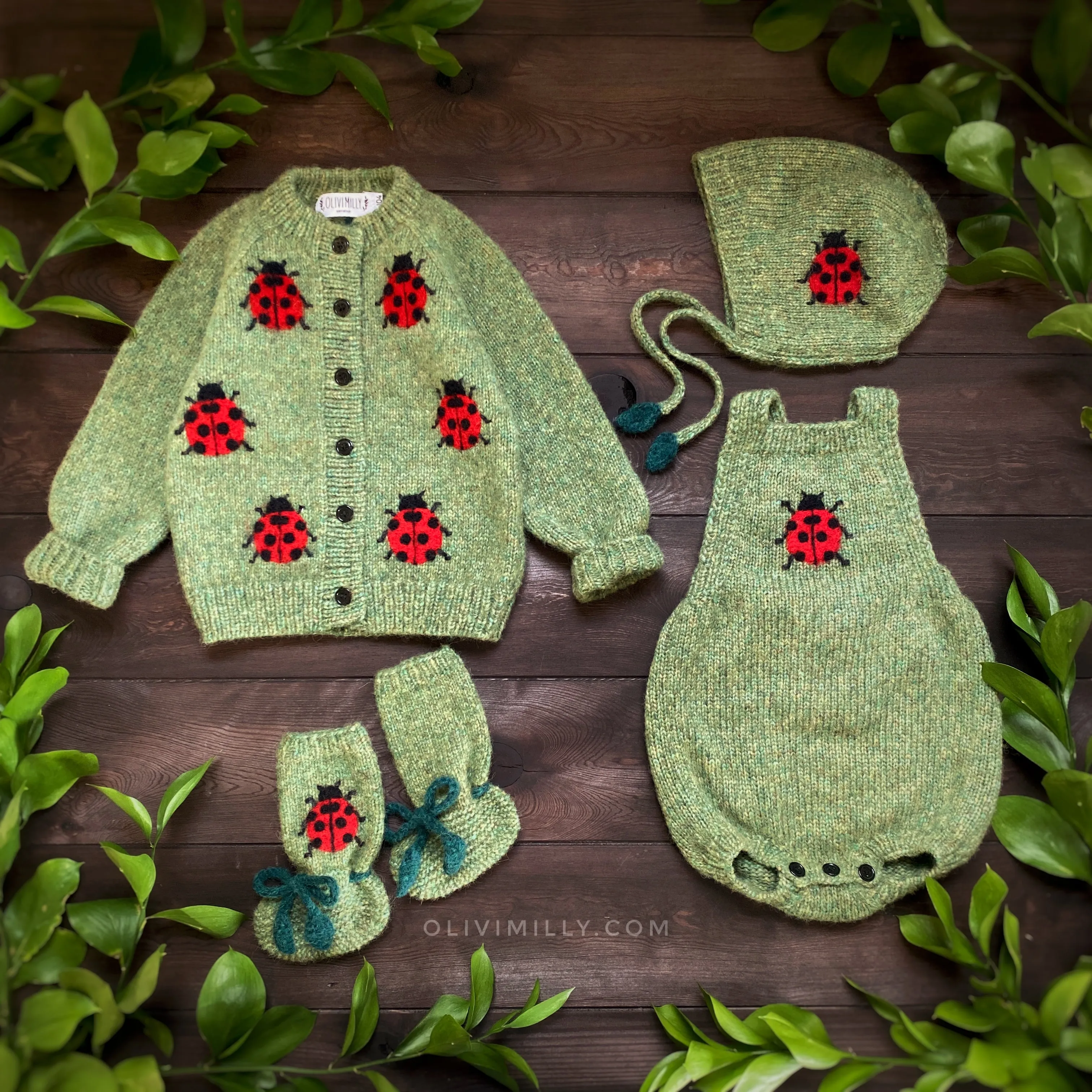 Ladybug Booties | Moss Green