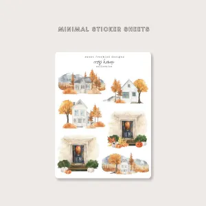 Large Watercolor Deco Sheets: Cozy Autumn Homes