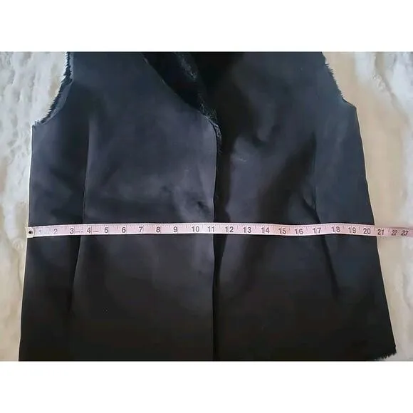 Lauren Ralph Lauren Suede Faux Fur Black Vest Large Petite Shawl Mobwife Luxury