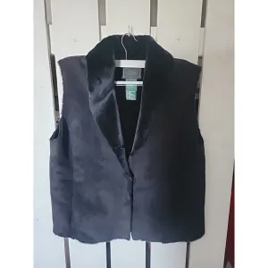 Lauren Ralph Lauren Suede Faux Fur Black Vest Large Petite Shawl Mobwife Luxury