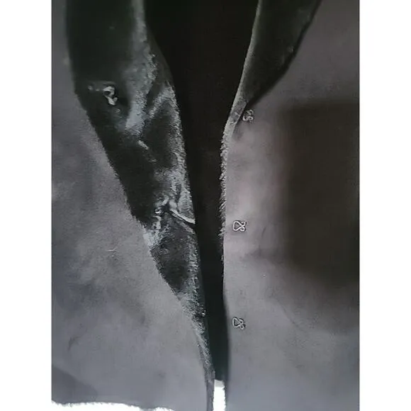 Lauren Ralph Lauren Suede Faux Fur Black Vest Large Petite Shawl Mobwife Luxury