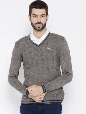 Men Beige self Design Pullover