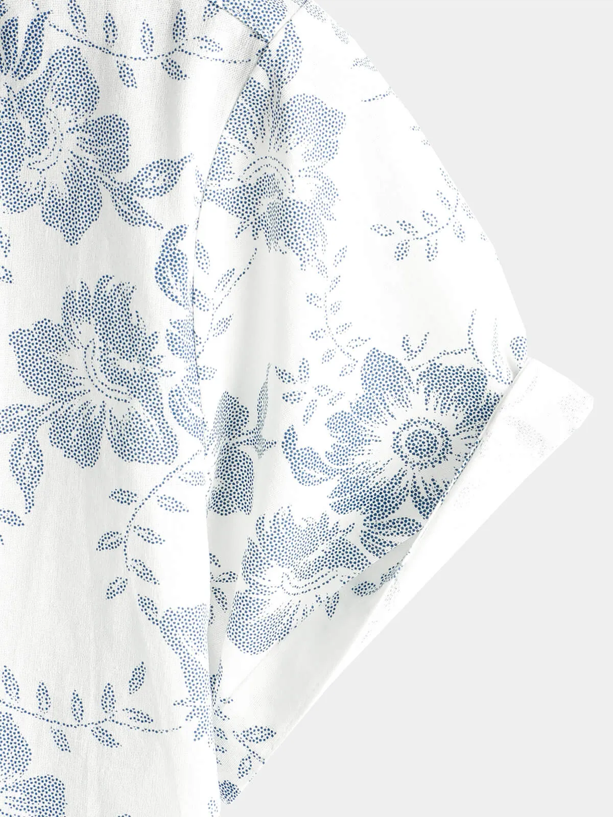 Men's Vintage Floral Print Flower Holiday Cotton Linen Breathable Short Sleeve Button Up White Hawaiian Summer Shirt