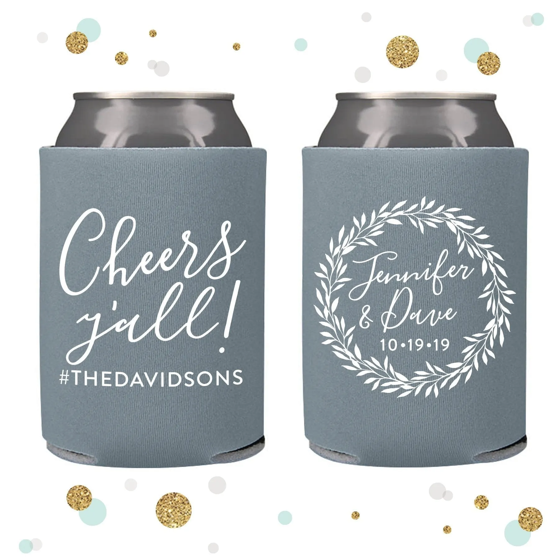 Monogram Wreath - Wedding Can Cooler #124R