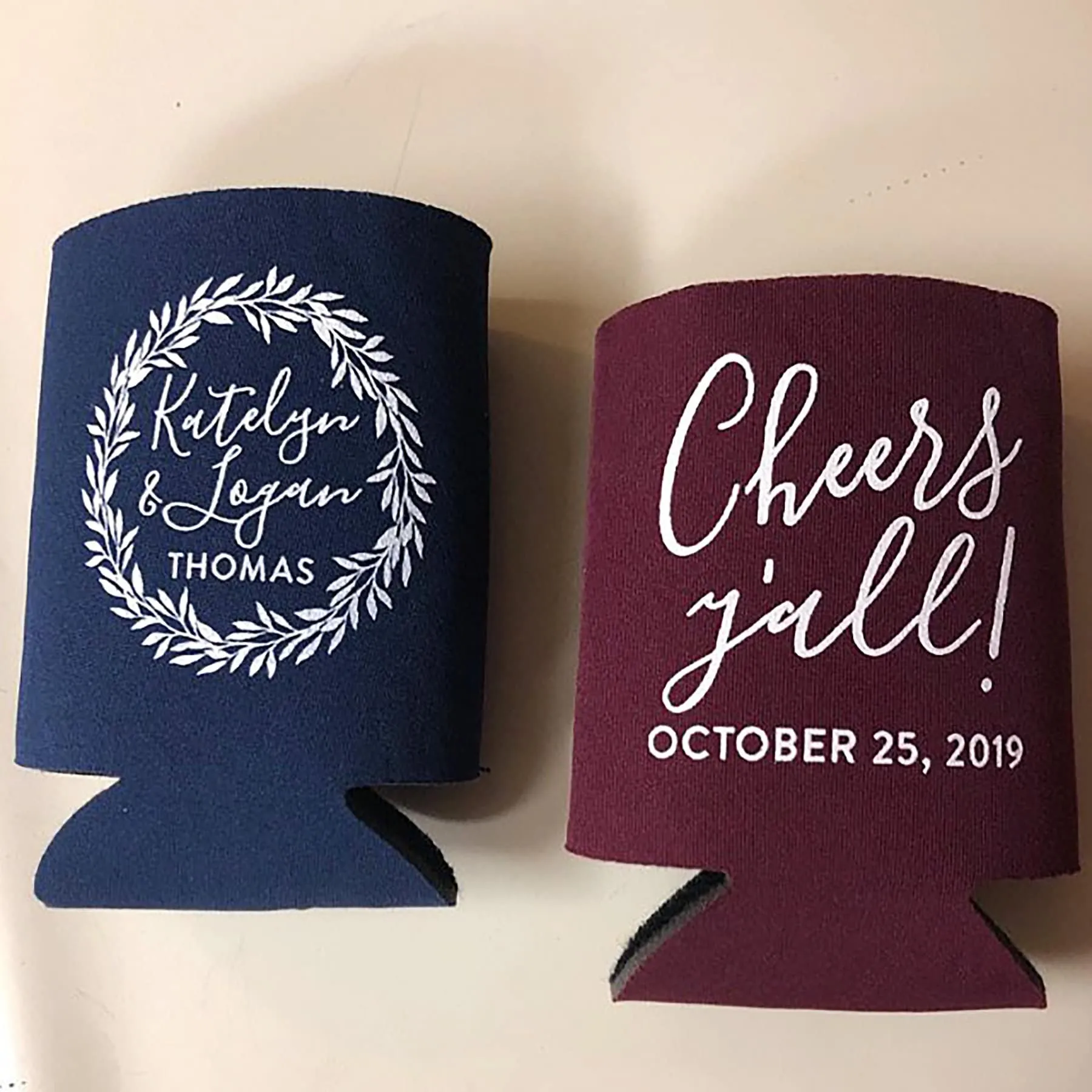 Monogram Wreath - Wedding Can Cooler #124R