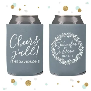 Monogram Wreath - Wedding Can Cooler #124R