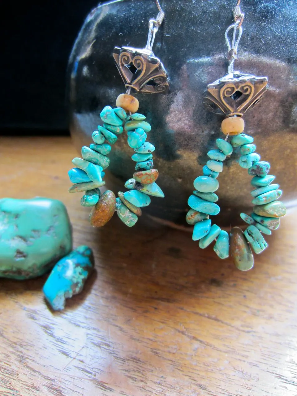 Natural Turquoise Loops Distinctive Dangle Earrings