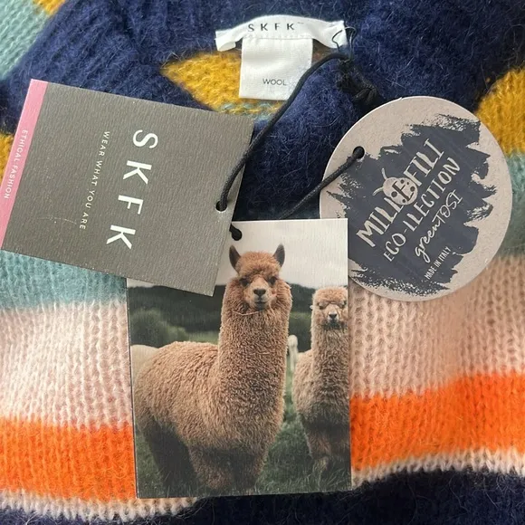 NWT SKFK Alpaca Wool Blend Striped Multicolor Aitza Sweater EU 34 | US 2