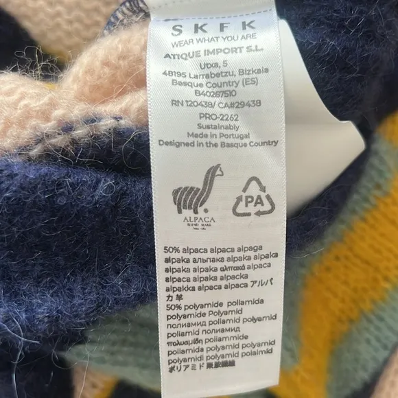 NWT SKFK Alpaca Wool Blend Striped Multicolor Aitza Sweater EU 34 | US 2
