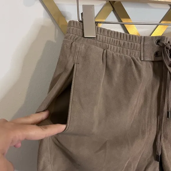NWT Vince Leather Boxer Drawstring Shorts Suede Concrete Small