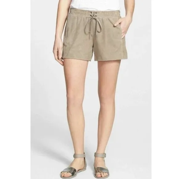 NWT Vince Leather Boxer Drawstring Shorts Suede Concrete Small