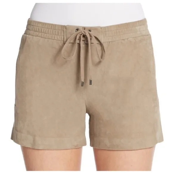 NWT Vince Leather Boxer Drawstring Shorts Suede Concrete Small