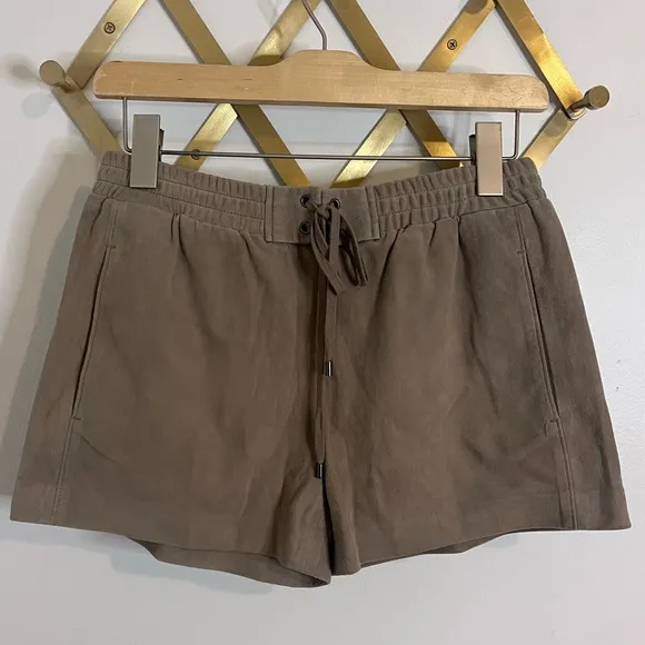 NWT Vince Leather Boxer Drawstring Shorts Suede Concrete Small