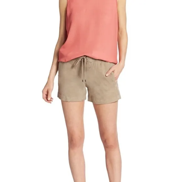 NWT Vince Leather Boxer Drawstring Shorts Suede Concrete Small