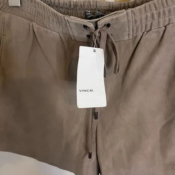 NWT Vince Leather Boxer Drawstring Shorts Suede Concrete Small
