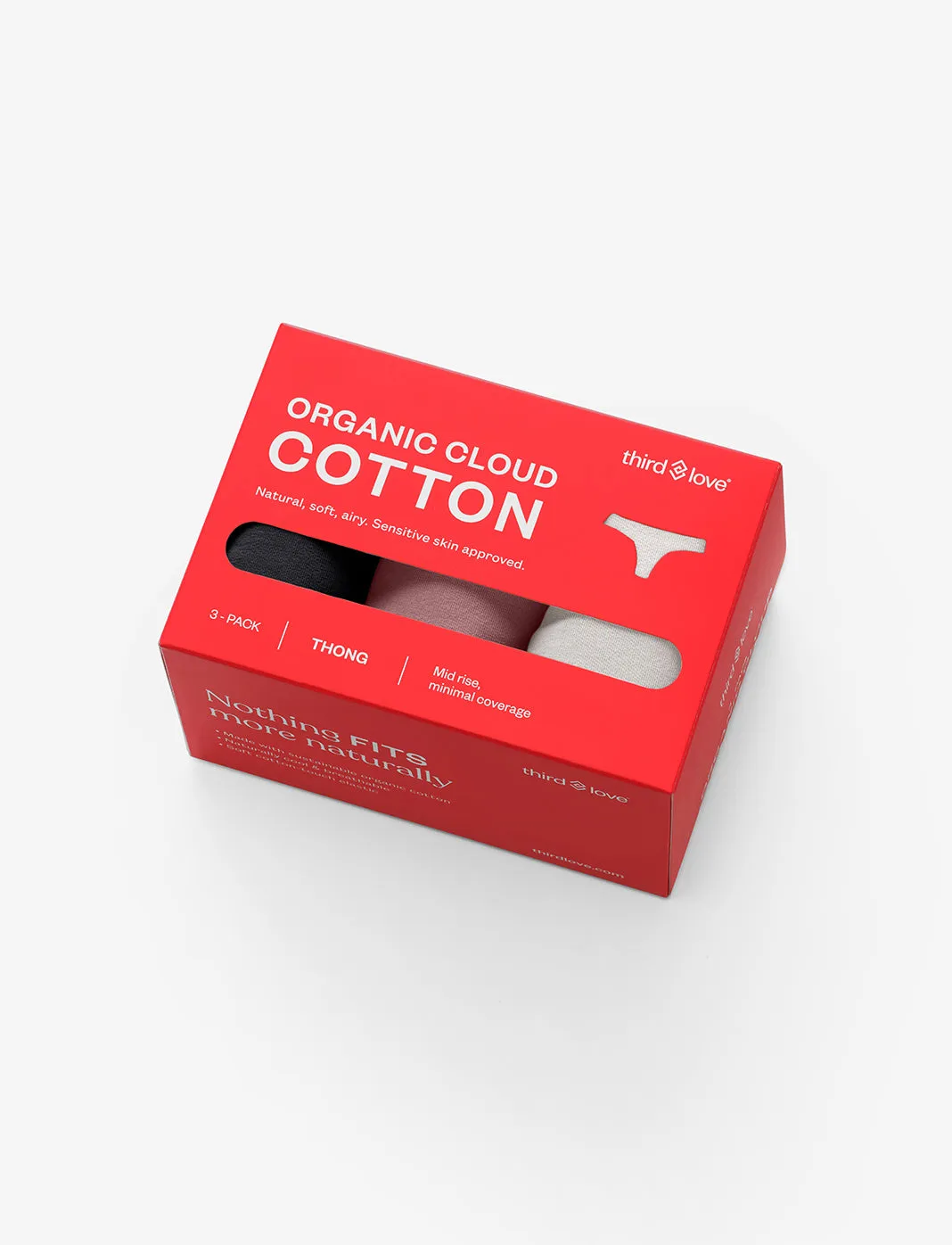 Organic Cloud Cotton Thong 3 Pack Box
