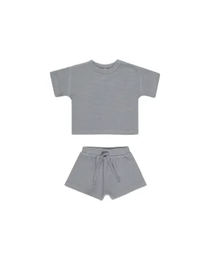 ORGANIC Waffle Tee   Short Set || Blue