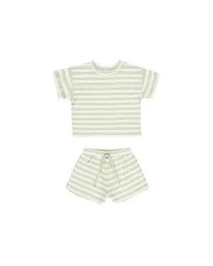 ORGANIC Waffle Tee   Short Set || Mint Stripe