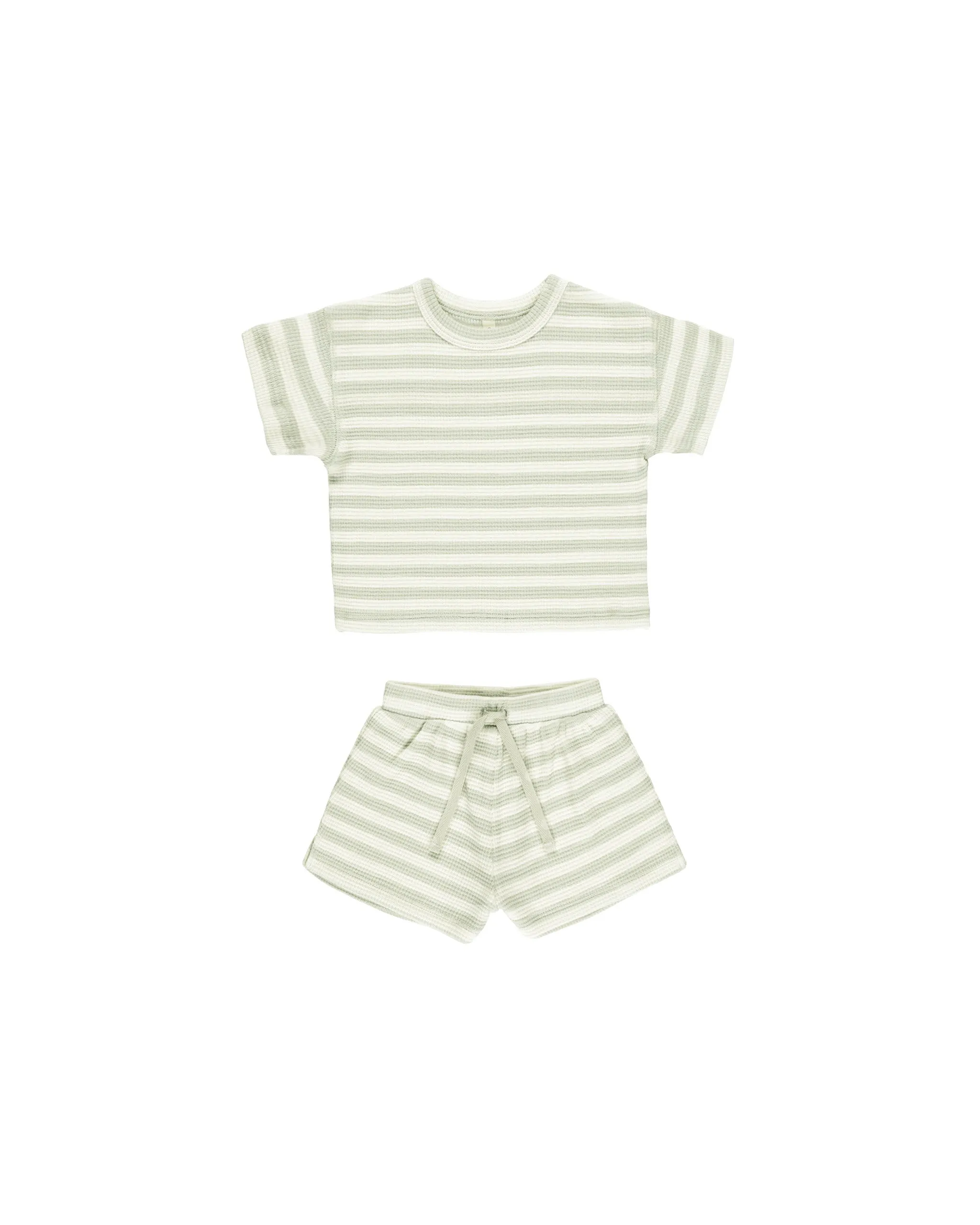 ORGANIC Waffle Tee   Short Set || Mint Stripe