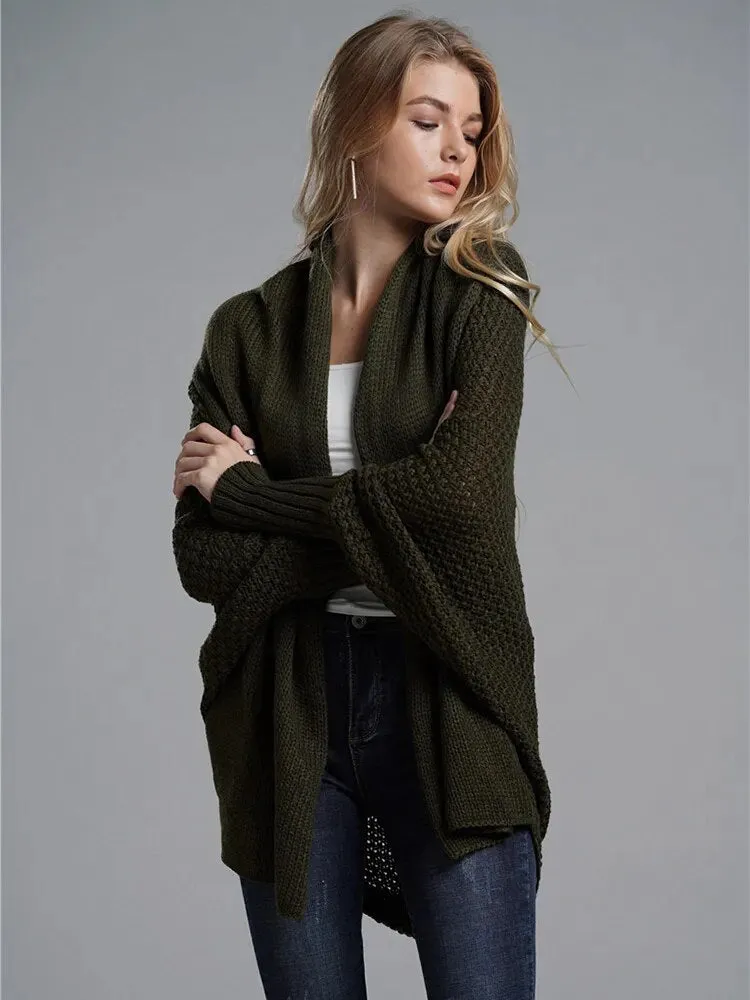 Oversized Sweater Cardigan for Women Patchwork Batwing Sleeve Long Sweater Cardigan