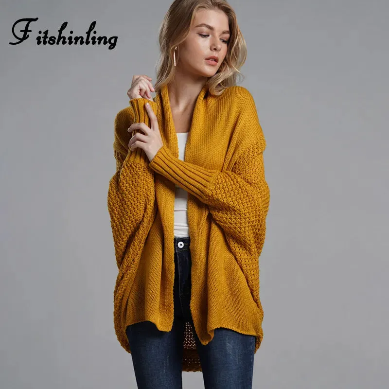 Oversized Sweater Cardigan for Women Patchwork Batwing Sleeve Long Sweater Cardigan