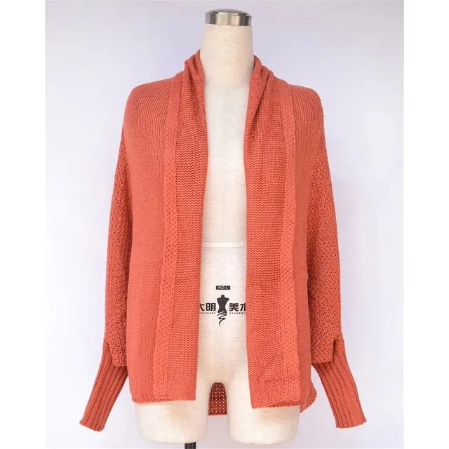 Oversized Sweater Cardigan for Women Patchwork Batwing Sleeve Long Sweater Cardigan