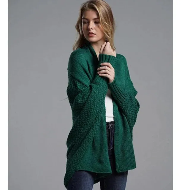 Oversized Sweater Cardigan for Women Patchwork Batwing Sleeve Long Sweater Cardigan
