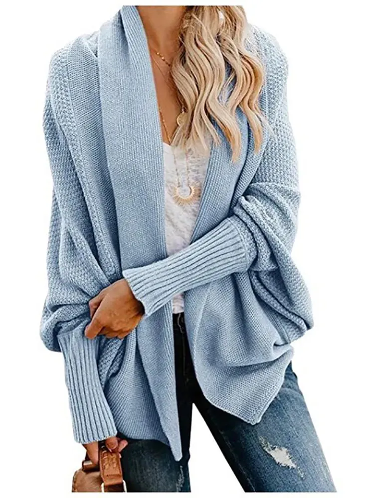 Oversized Sweater Cardigan for Women Patchwork Batwing Sleeve Long Sweater Cardigan