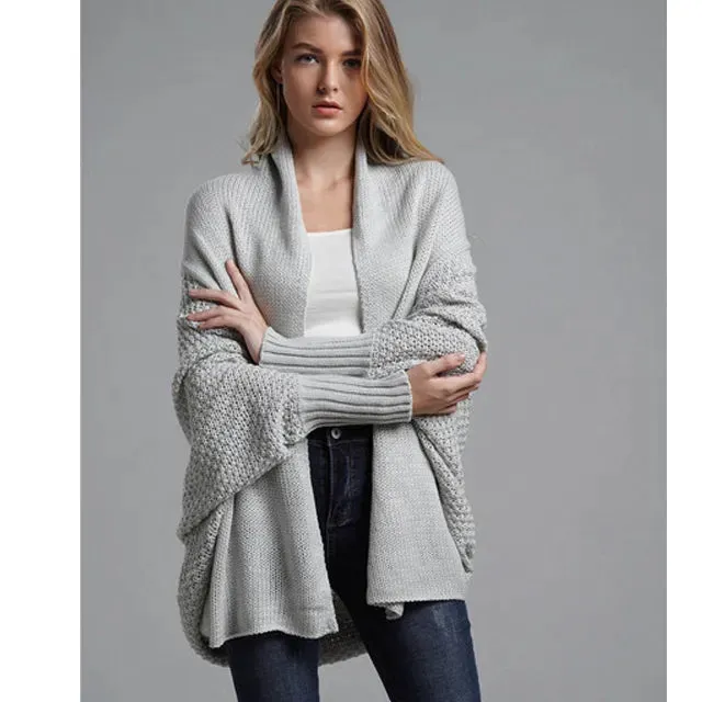 Oversized Sweater Cardigan for Women Patchwork Batwing Sleeve Long Sweater Cardigan