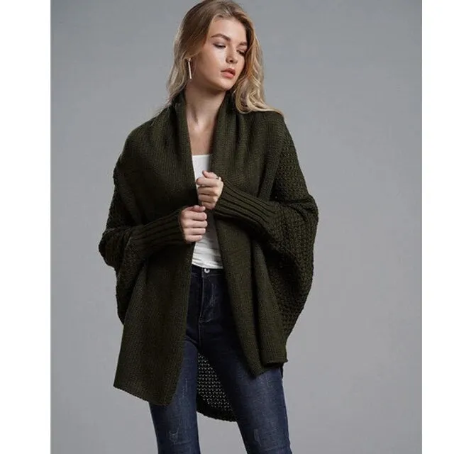 Oversized Sweater Cardigan for Women Patchwork Batwing Sleeve Long Sweater Cardigan