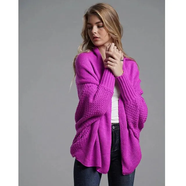 Oversized Sweater Cardigan for Women Patchwork Batwing Sleeve Long Sweater Cardigan