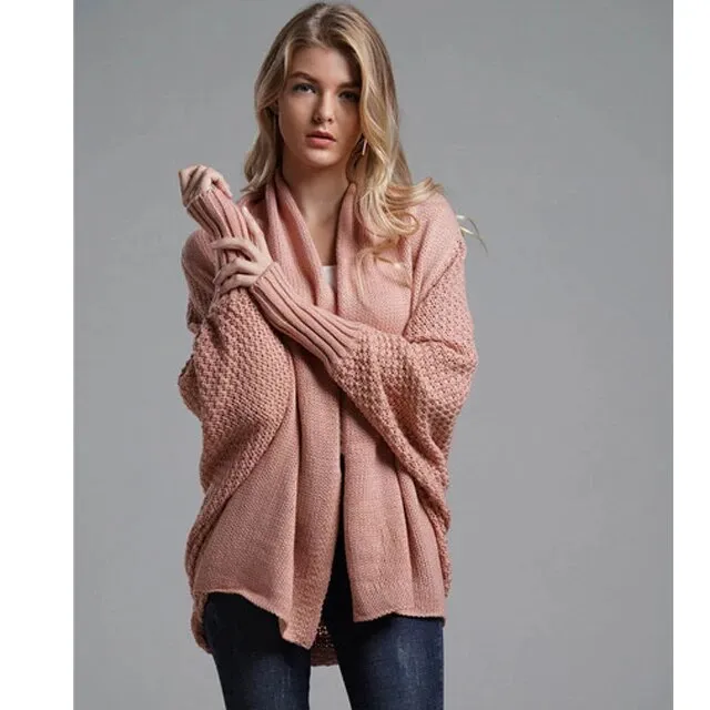 Oversized Sweater Cardigan for Women Patchwork Batwing Sleeve Long Sweater Cardigan