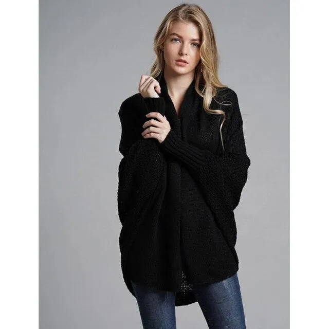 Oversized Sweater Cardigan for Women Patchwork Batwing Sleeve Long Sweater Cardigan