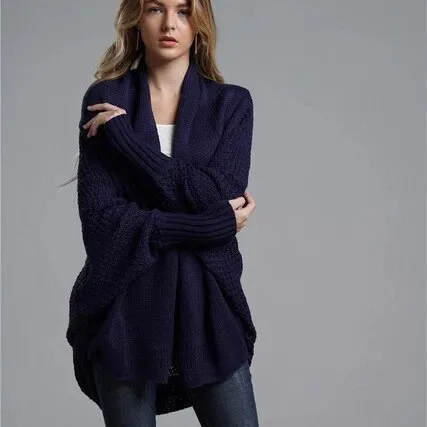 Oversized Sweater Cardigan for Women Patchwork Batwing Sleeve Long Sweater Cardigan