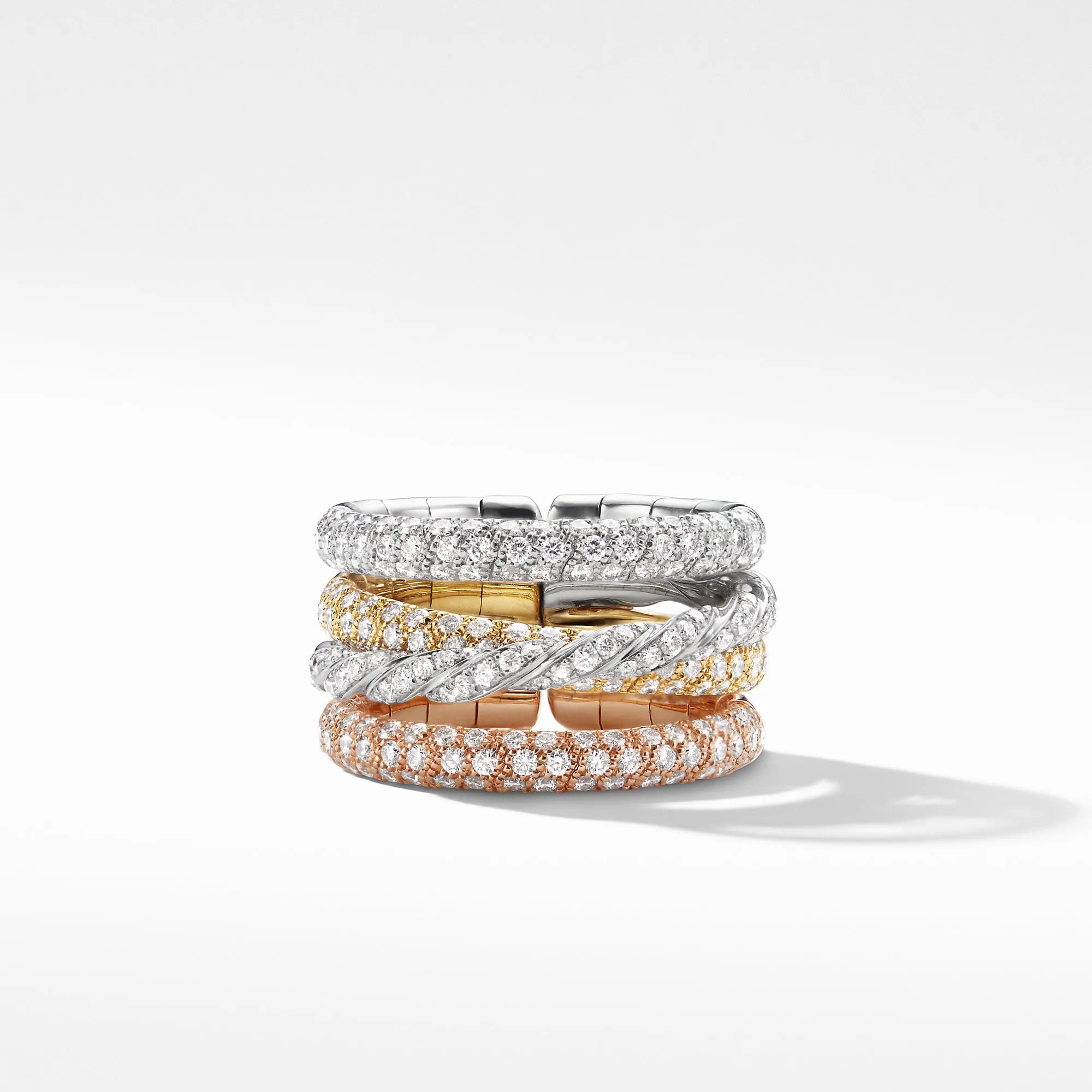 Pavéflex Four Row Ring with Diamonds in 18K Gold, Size 6-7