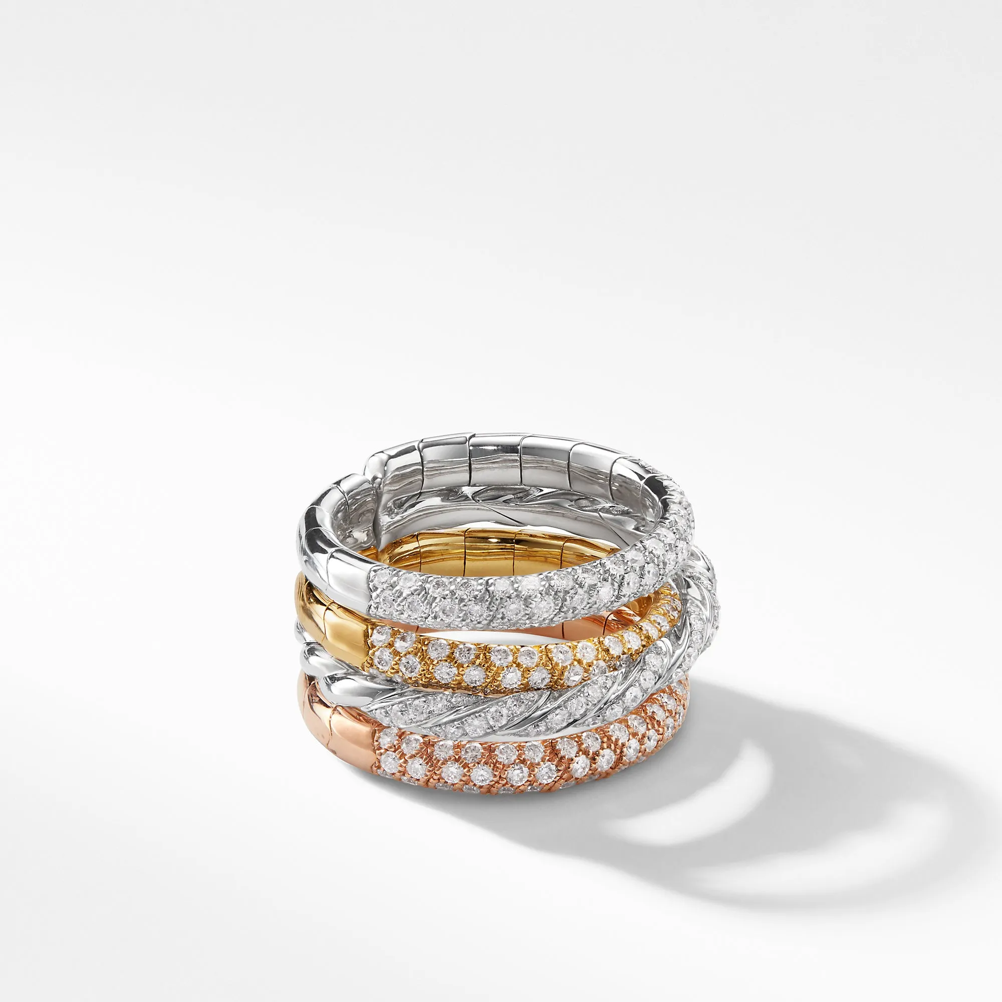 Pavéflex Four Row Ring with Diamonds in 18K Gold, Size 6-7