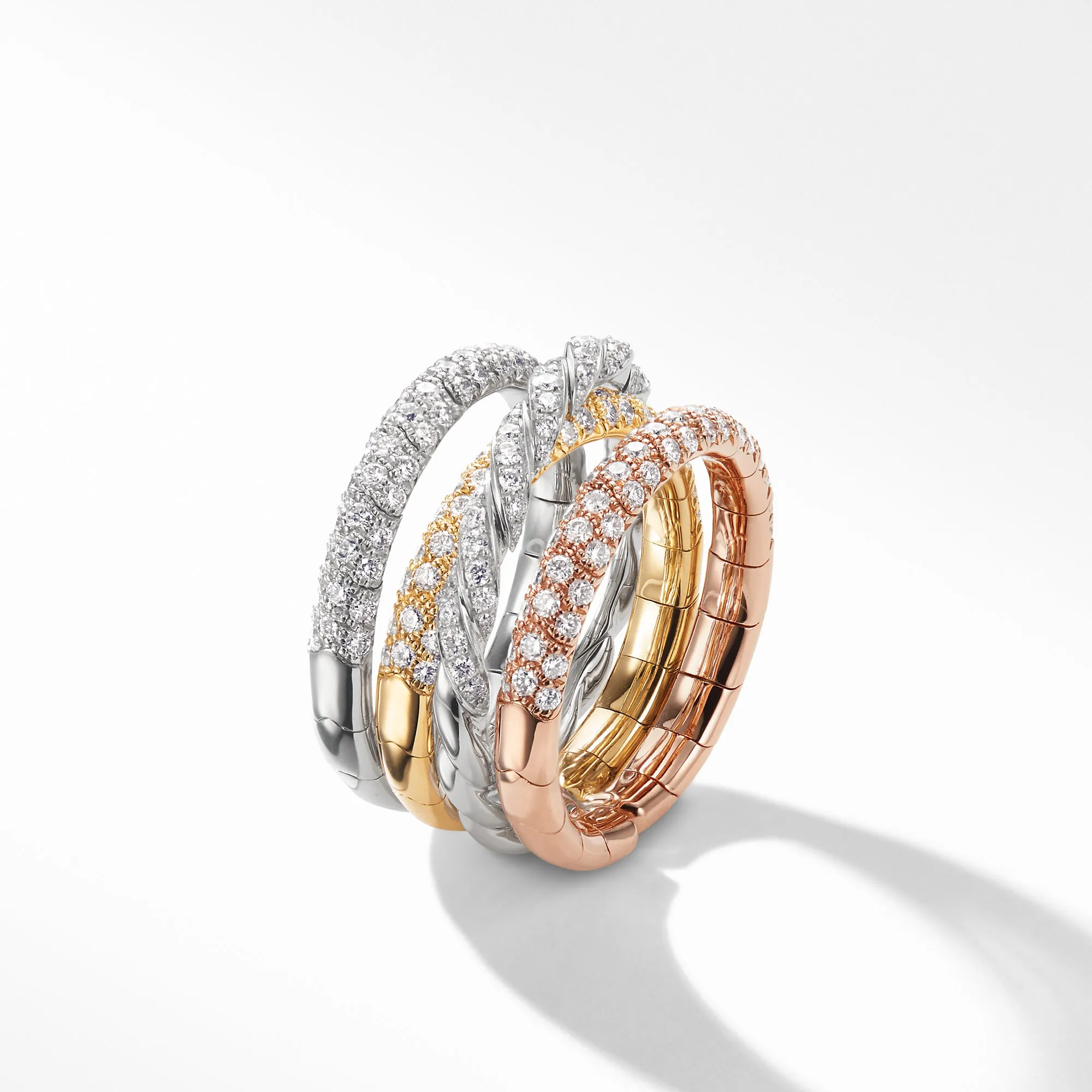 Pavéflex Four Row Ring with Diamonds in 18K Gold, Size 6-7