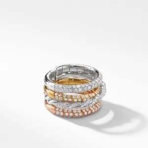 Pavéflex Four Row Ring with Diamonds in 18K Gold, Size 6-7