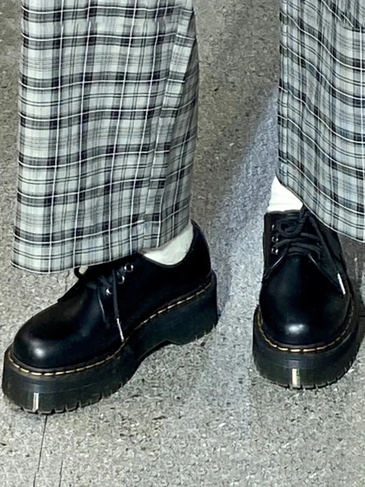 Platforms - Black, Platform Oxfords, Laces