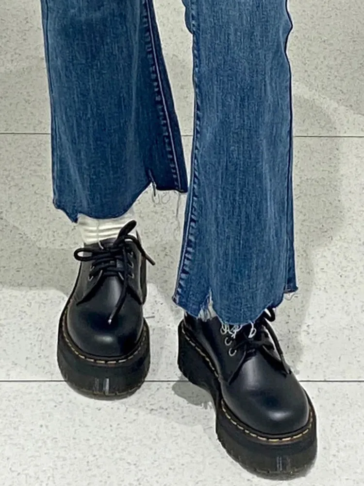 Platforms - Black, Platform Oxfords, Laces
