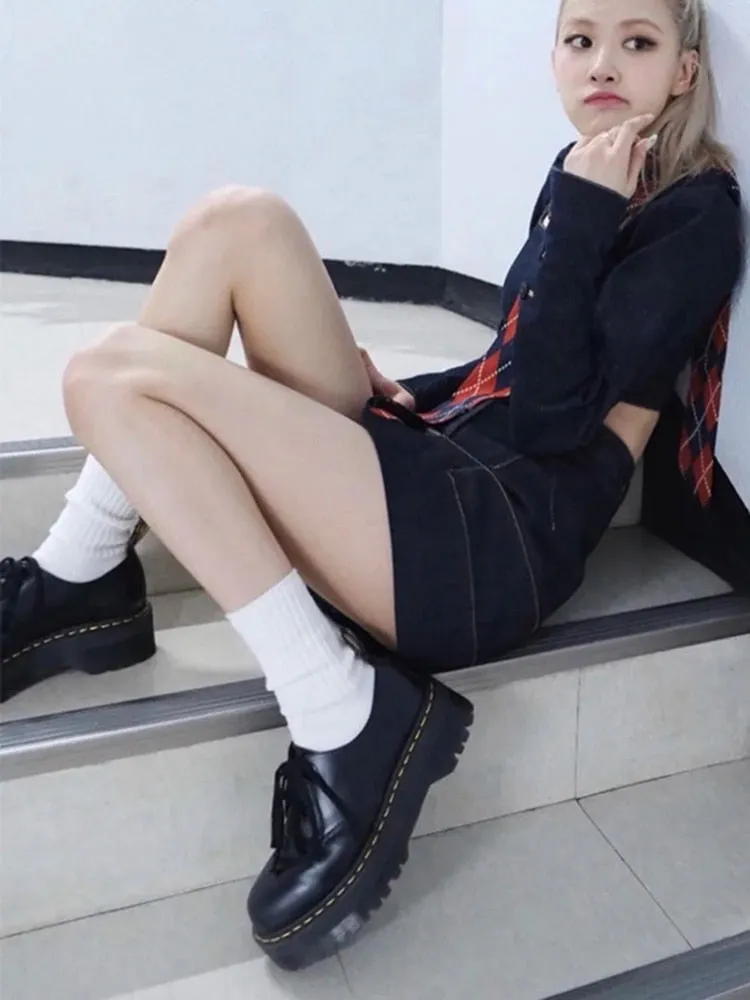 Platforms - Black, Platform Oxfords, Laces