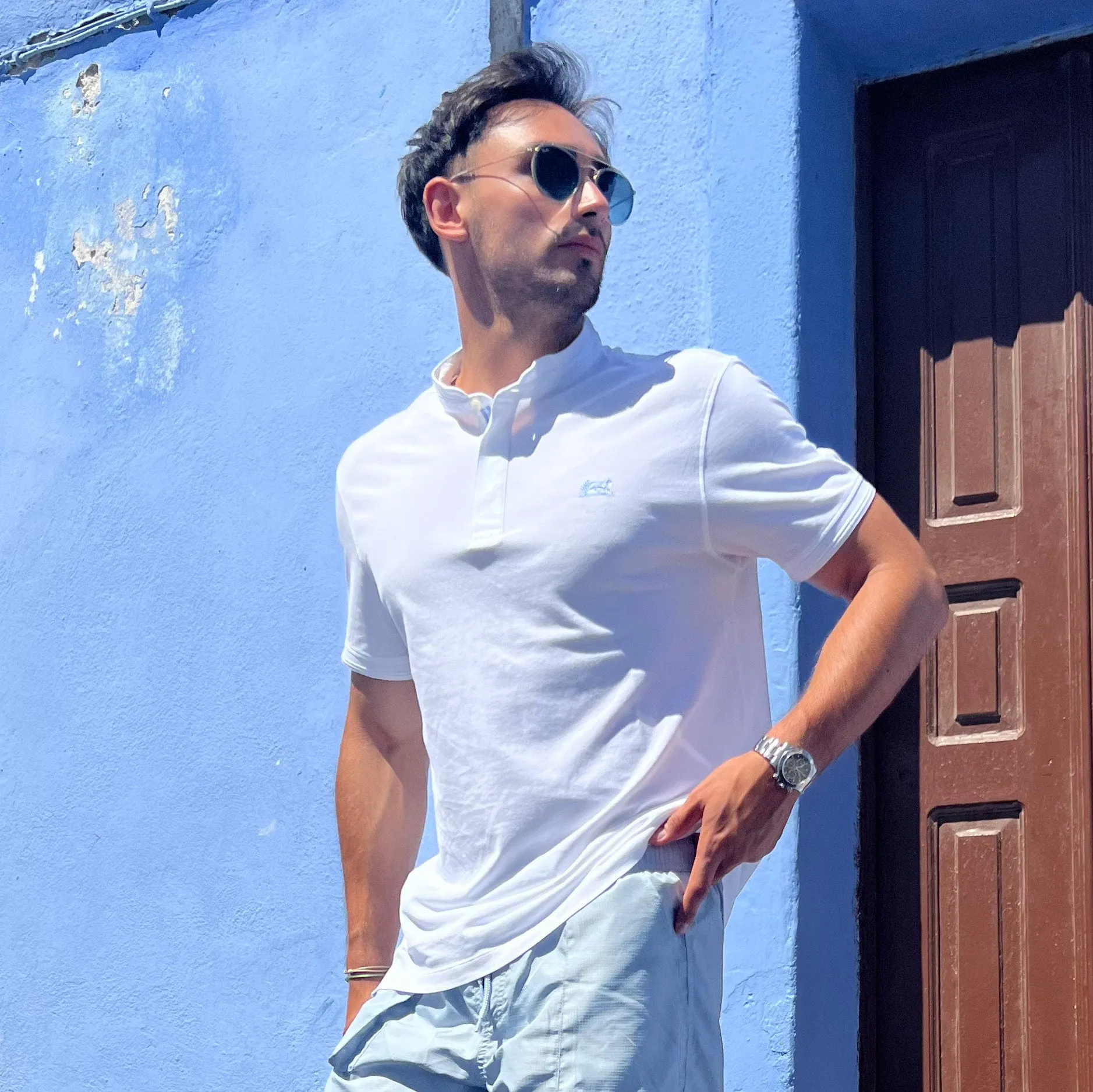 Polo col Mao 100 % coton blanc