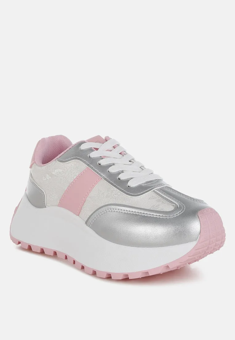 Print Embroidery Detail Metallic Sneakers By RUW