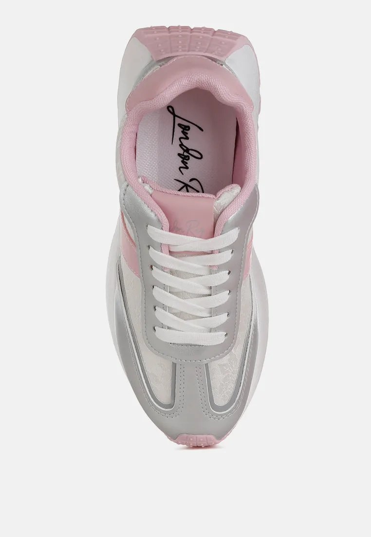 Print Embroidery Detail Metallic Sneakers By RUW