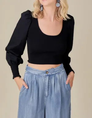 Puff Sleeve Scoop Neck Top