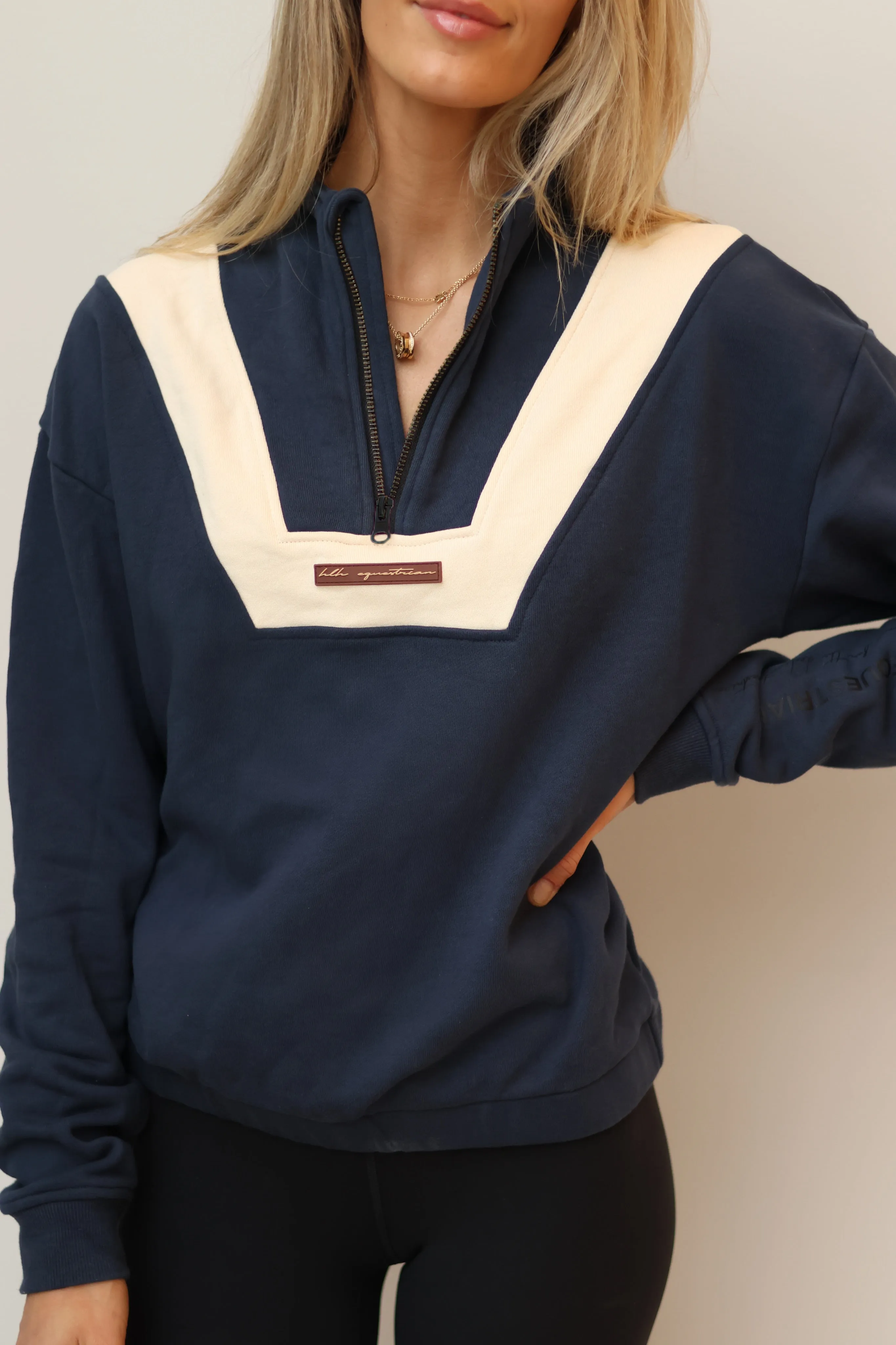 Quarter Zip Sweater in Navy & Eggshell