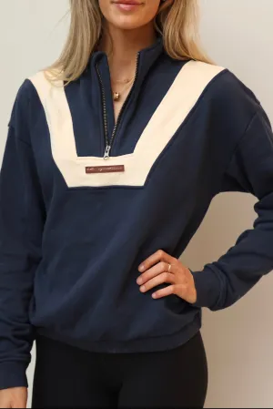 Quarter Zip Sweater in Navy & Eggshell