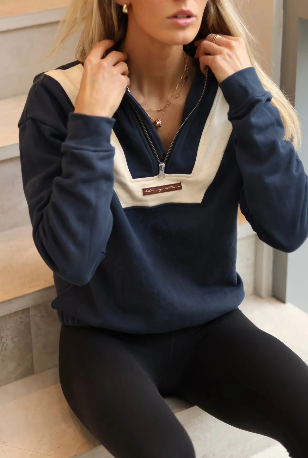 Quarter Zip Sweater in Navy & Eggshell